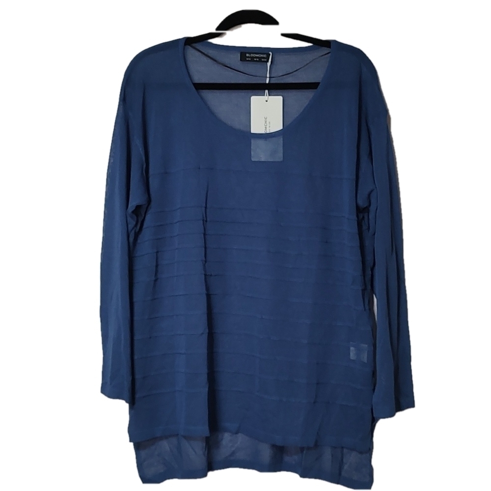 BloomChic Blue Sheer Long Sleeve Slight High-Low Top Size 12